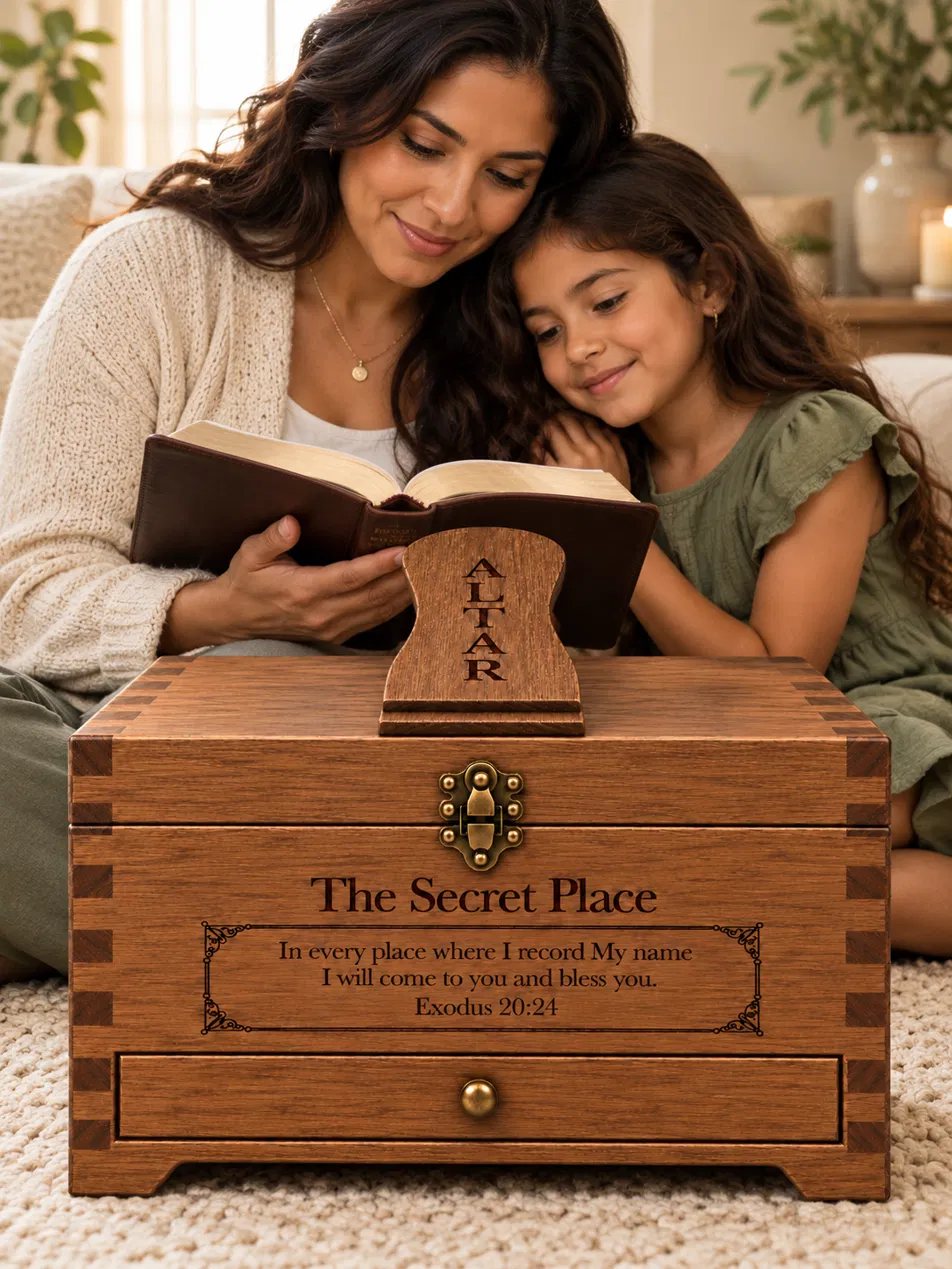 A mother and daughter reading the Bible at The Secret Place family altar